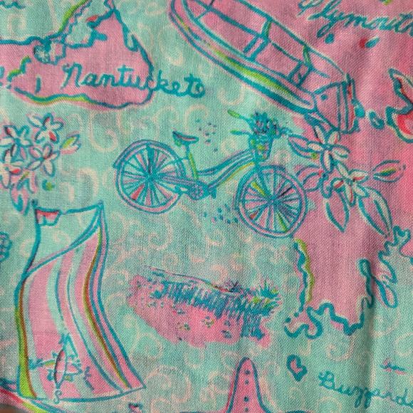 Lilly Pulitzer Retired Murfee‎ 2012 Scarf Turquoise Pink Cape Cod Island Silk - Picture 8 of 11